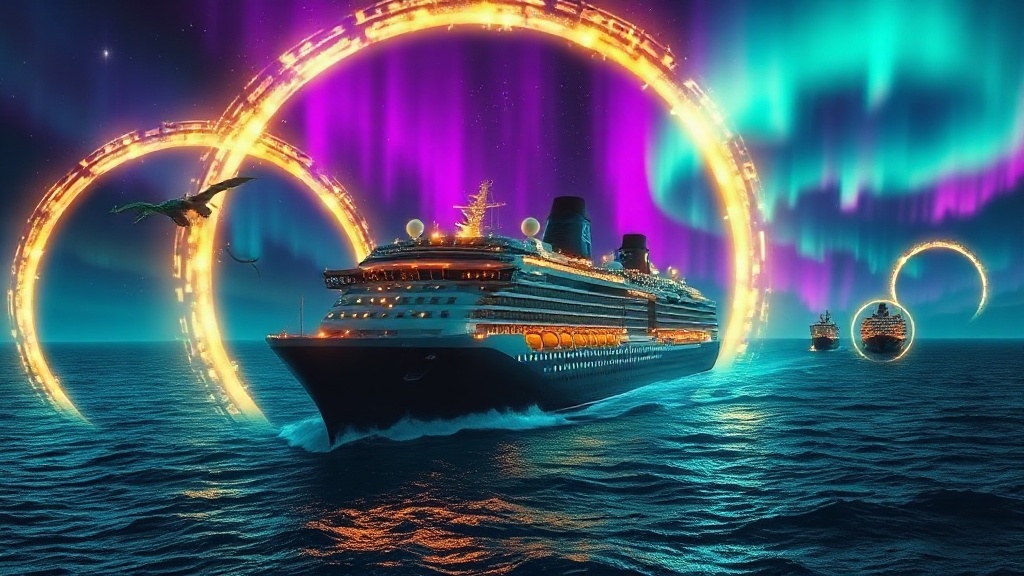 Fantasy cruise liner crossing portal seas